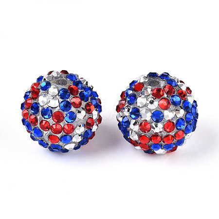 Independence Day Theme Round Resin Rhinestone Beads OACR-T028-66A-1