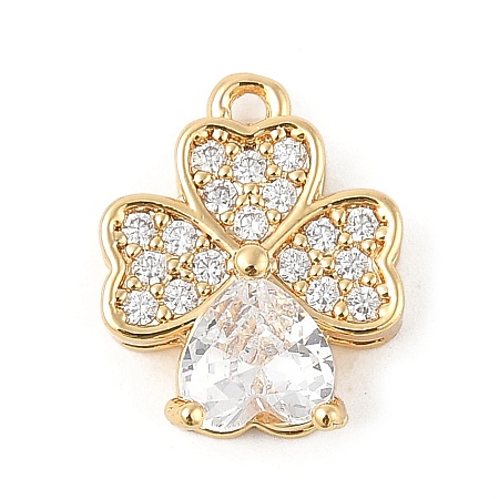 Brass Micro Pave Clear Cubic Zirconia Charms KK-R219-30G-1