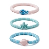 3Pcs 3 Styles Flat Round Handmade Polymer Clay Heishi Beaded Stretch Bracelets BJEW-JB11715-2