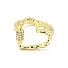 Heart Brass Micro Pave Clear Cubic Zirconia Open Cuff Rings RJEW-G309-13G-2