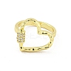 Heart Brass Micro Pave Clear Cubic Zirconia Open Cuff Rings RJEW-G309-13G-2