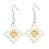 Rhombus Shell Pearl & Brass Dangle Earrings EJEW-JE05775-1