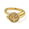 Flat Round with Tree of Life Brass Micro Pave Clear Cubic Zirconia Double Rings RJEW-Z050-23G-3