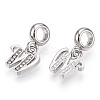 Platinum Rack Plating Alloy Rhinestone European Dangle Charms PALLOY-T048-36P-W-2