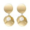 201 Stainless Steel Shell Pearl Flat Round Dangle Stud Earrings EJEW-JE06751-01-3