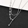 Adjustable 304 Stainless Steel Leaf Link Slider Lariat Necklaces for Women NJEW-B133-01P-3