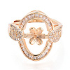 Oval Brass Micro Pave Clear Cubic Zirconia Adjustable Ring Settings KK-T076-69G-2