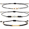 3Pcs Natural Gemstone & Glass Beaded Braided Bead Bracelets WW1419-1-1