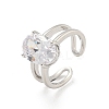 Oval Brass Micro Pave Clear Cubic Zirconia Open Cuff Rings RJEW-G309-37P-1