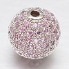 CZ Brass Micro Pave Cubic Zirconia Round Beads ZIRC-L017-8mm-16P-1