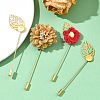 60Pcs Leaf Stainless Steel Round Tray Stick Lapel Pins JEWB-SC0001-75C-5