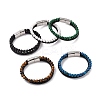 Natural Mixed Gemstone Beaded & Microfiber Leather Cord Double Layer Multi-strand Bracelet BJEW-G658-04P-1