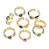 Brass Micro Pave Clear Cubic Zirconia Enamel Cuff Rings for Women RJEW-L113-023G-4