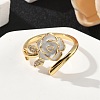Flower Brass Micro Pave Cubic Zirconia Cuff Rings RJEW-A069-02B-01G-3