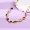 304 Stainless Steel Colorful Cubic Zirconia Flat Round Oval Link Chain Necklaces for Women LS-NJEW-A051-06G-3