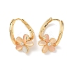 Flower Brass Micro Pave Clear Cubic Zirconia Hoop Earrings EJEW-Z152-01G-4