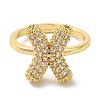 Rack Plating Letter Brass Micro Pave Clear Cubic Zirconia Adjustable Rings for Women KK-S391-03G-X-1