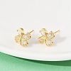Flower Brass Micro Pave Clear Cubic Zirconia Stud Earrings EJEW-U064-03G-4
