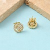 Round Brass Micro Pave Clear Cubic Zirconia Stud Earrings EJEW-Z144-02G-3