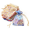55Pcs 11 Colors Rose Printed Organza Drawstring Bags OP-TA0001-15C-2