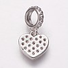 Brass Cubic Zirconia European Dangle Charms KK-P134-02-3