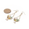 Natural Pearl & Glass Teardrop with Flower Dangle Earrings EJEW-TA00222-03-2