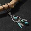 Bohemian Style Alloy Feather & Synthetic Turquoise Heart Long Pendant Necklaces for Women NJEW-G158-01A-3