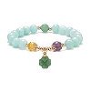 Gemstone Round Beaded Stretch Bracelet with Glass Clover Charms for Women BJEW-JB09091-4