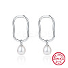 Anti-Tarnish Rhodium Plated 925 Sterling Silver Oval Dangle Stud Earrings KR9373-1-1
