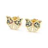 Bowknot Real 18K Gold Plated Brass Stud Earrings EJEW-L269-097G-01-1