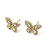 Brass Clear Cubic Zirconia Butterfly Stud Earrings EJEW-L261-029B-G-4