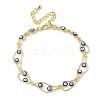 Brass Enamel Flat Round Evil Eye Link Chain Bracelets for Women BJEW-G764-01G-05-4