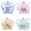 12Pcs 4 Styles Flower Printed 3D Teapot Shaped Paper Candy Gift Boxes with Ribbon DIY-SP0006-38-1