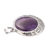Natural Amethyst Pendants with Hollow Platinum Brass Findings G-P448-A18-P-3