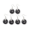 Natural Obsidian Donut Dangle Earrings EJEW-G300-01P-06-1