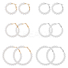 6 Pairs 6 Style Plastic Imitation Pearl Beaded Hoop Earrings with Iron Pins for Women EJEW-FI0002-10-1