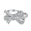 Rhodium Plated 925 Sterling Silver Micro Pave Clear Cubic Zirconia Finger Ring for Women RJEW-F150-14B-P-1