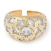 Flower Brass Micro Pave Clear Cubic Zirconia Open Cuff Ring for Women RJEW-Q819-23G-2