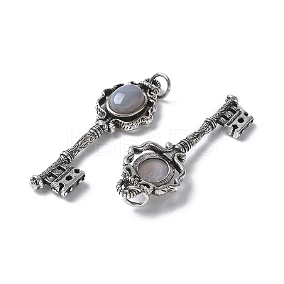 Key Brass Natural Grey Agate Big Pendants KK-D361-01AS-24-1