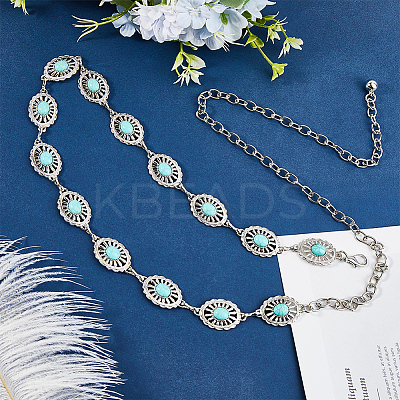 1Pc Alloy with Resin Imitation Turquoise Oval Link Chain Belts AJEW-CY0001-79B-1