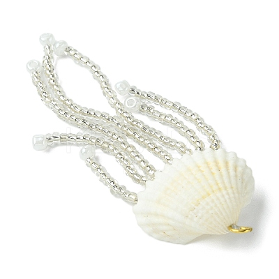 Natural Clam Shell & Glass Pearl & Glass Seed Beaded Big Pendants PALLOY-MZ00298-01-1