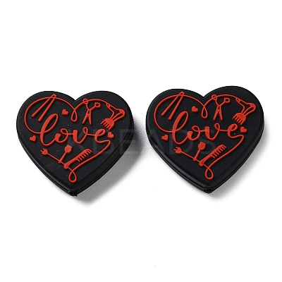 Food Grade Heart with Word Love Silicone Focal Beads SIL-NH0001-01B-1