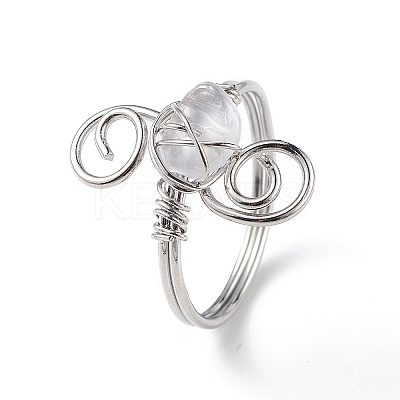 Natural Quartz Crystal Chips with Vortex Finger Ring RJEW-L082-02P-02-1