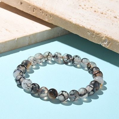 Natural Dragon Veins Agate Beaded Stretch Bracelets X-BJEW-Q692-02C-1