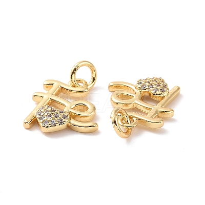 Rack Plating Brass Micro Pave Clear Cubic Zirconia Charms ZIRC-C042-03G-1