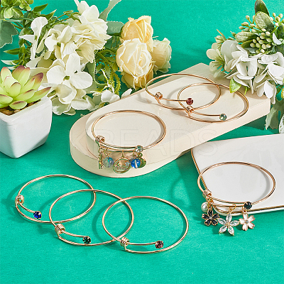 14Pcs 7 Colors Golden 304 Stainless Steel with Rhinestone Expandable Bangles BJEW-SC0001-26-1