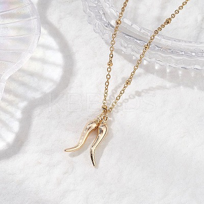 Alloy Double Italian Horn Pendant 304 Stainless Steel Satellite Chain Necklaces NJEW-JN05563-1