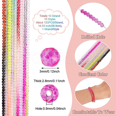 10 Strands 10 Colors Transparent Gradient Color Glass Beads Strands GLAA-TA0001-56-1