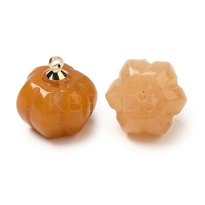 Natural Topaz Jade Pumpkin Charms with Golden Tone Brass Bails G-C158-06G-02-1