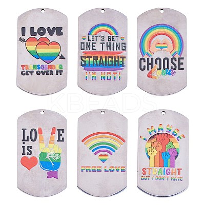 6Pcs 6 Style Pride 201 Stainless Steel Big Pendants STAS-SZ0003-10-1